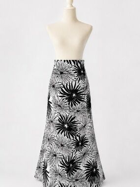Custom-Made Black & Silver Floral Maxi Skirt